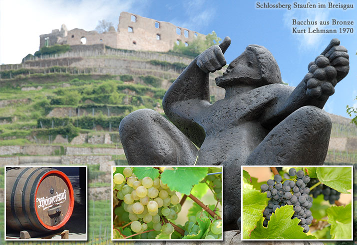 Badischer Wein - Burgruine Staufen  im Breisgau - Bacchus Bronze - Kurt Lehmann 1970